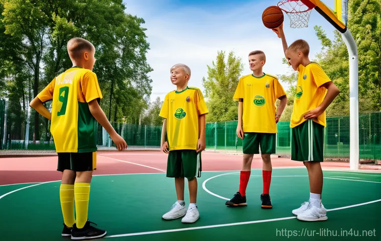 리투아니아 스포츠 인기 종목 - A vibrant, dynamic scene showcasing the deep passion for basketball in Lithuania. People of all ages...
