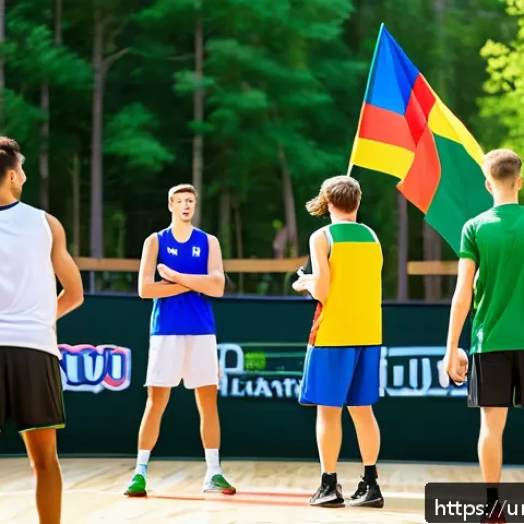 리투아니아 출신 유명 인물 - A vibrant scene of a traditional Lithuanian basketball game held outdoors, featuring young male and ...