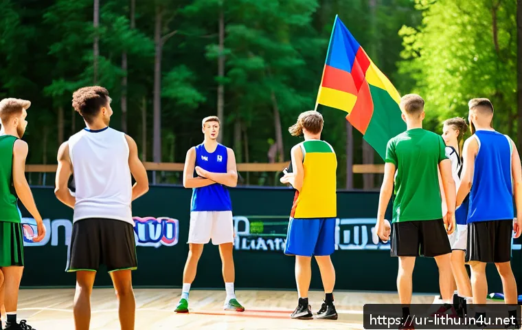 리투아니아 출신 유명 인물 - A vibrant scene of a traditional Lithuanian basketball game held outdoors, featuring young male and ...